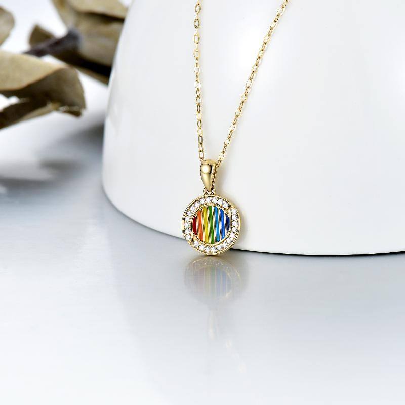 18K Gold Moissanite Rainbow Pendant Necklace-3