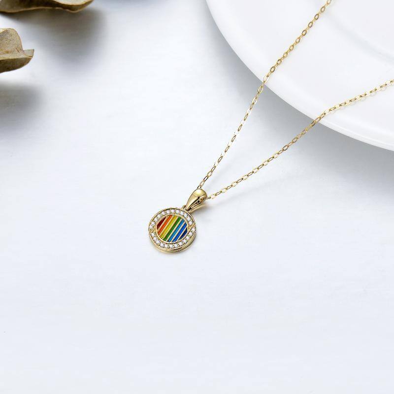10K Gold Moissanite Rainbow Pendant Necklace-4