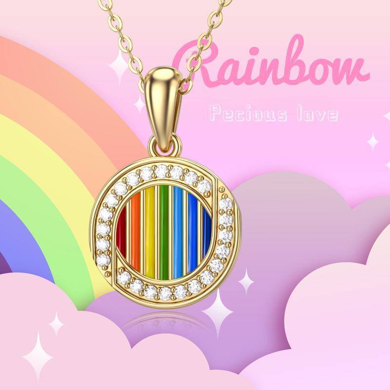 10K Gold Moissanite Rainbow Pendant Necklace-5