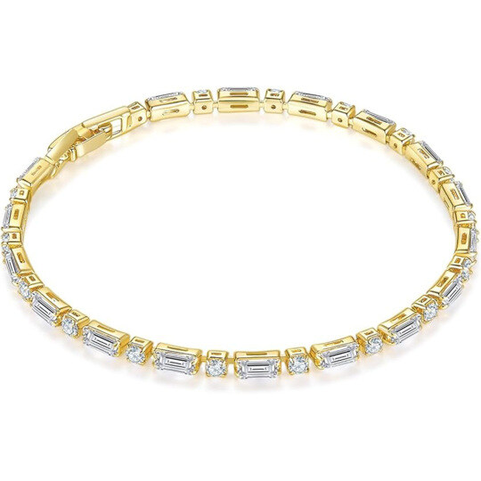 Pulseira de Tênis com Pedras Retangulares e Redondas em Moissanita e Ouro 14K