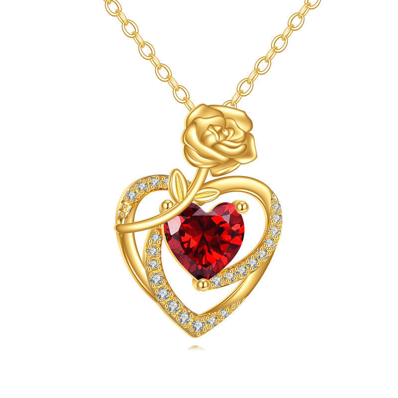 Colar com Pingente de Rosa e Coração em Moissanita e Ouro 14K-15