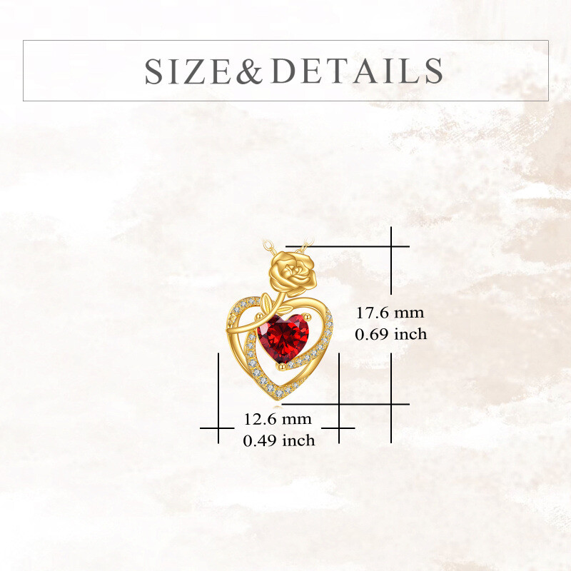 Collar con colgante de oro 14K y moissanita en forma de rosa y corazón-4