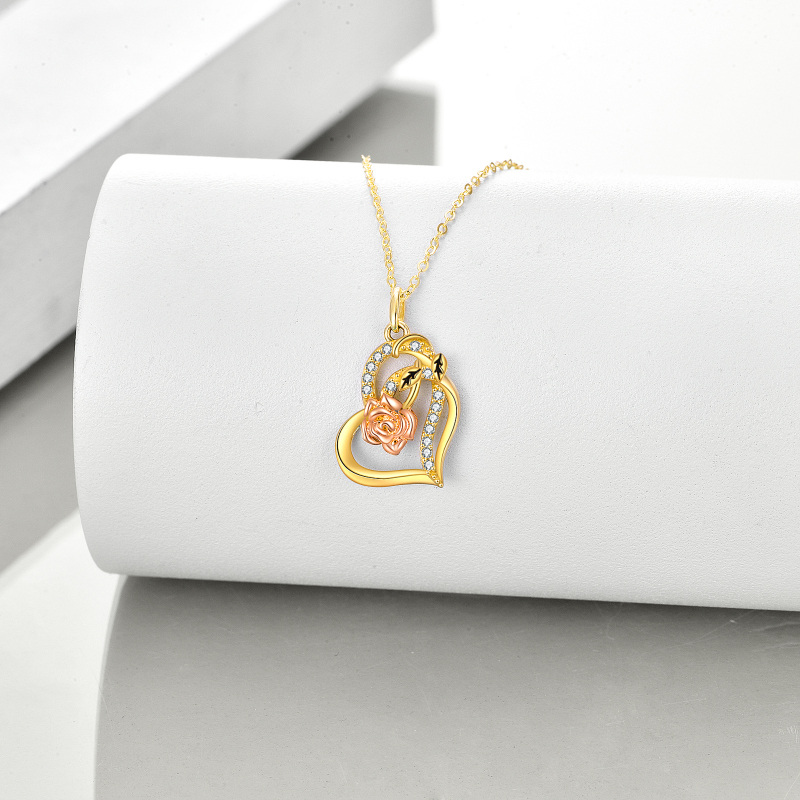 10K Gold Two-Stone Heart Moissanite Rose Pendant Necklace For Women Best Friends-3