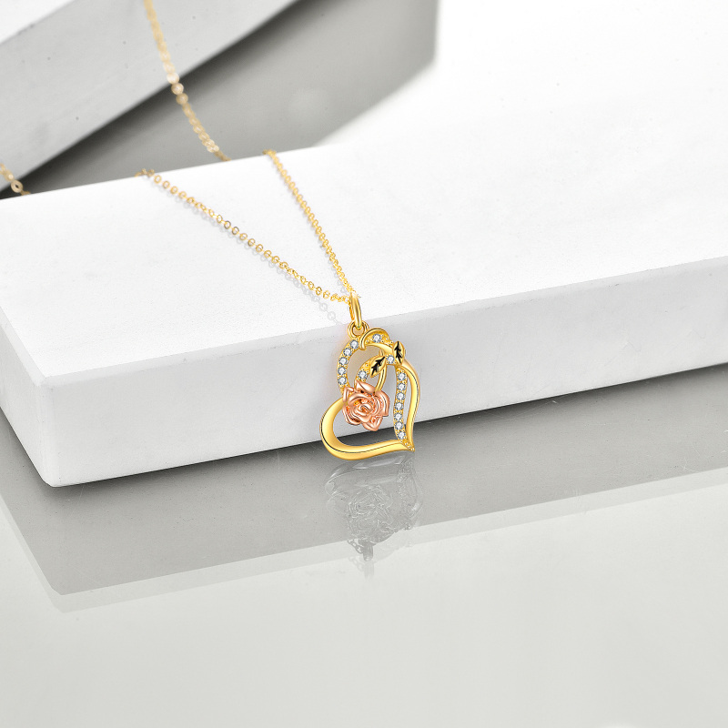 10K Gold Two-Stone Heart Moissanite Rose Pendant Necklace For Women Best Friends-4