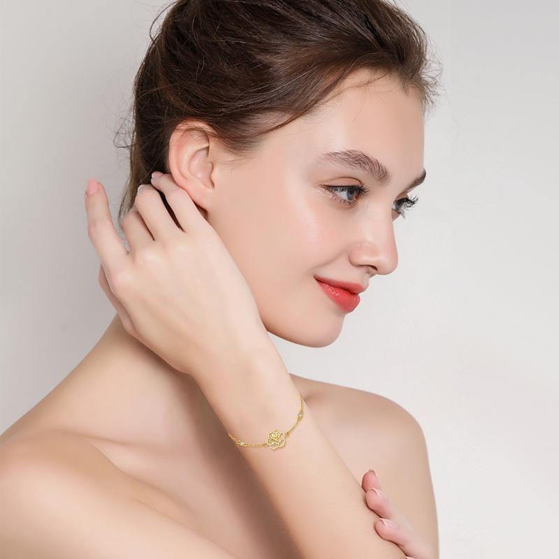 10K Gold Moissanite Rose Charm Bracelet-2