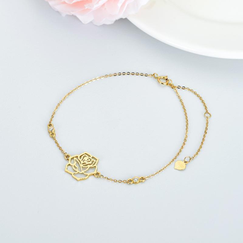 10K Gold Moissanite Rose Charm Bracelet-3