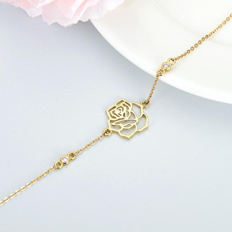10K Gold Moissanite Rose Charm Bracelet-4
