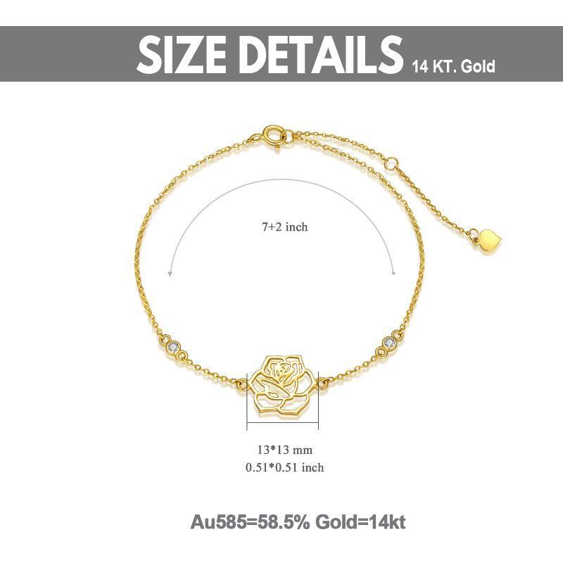 10K Gold Moissanite Rose Charm Bracelet-5