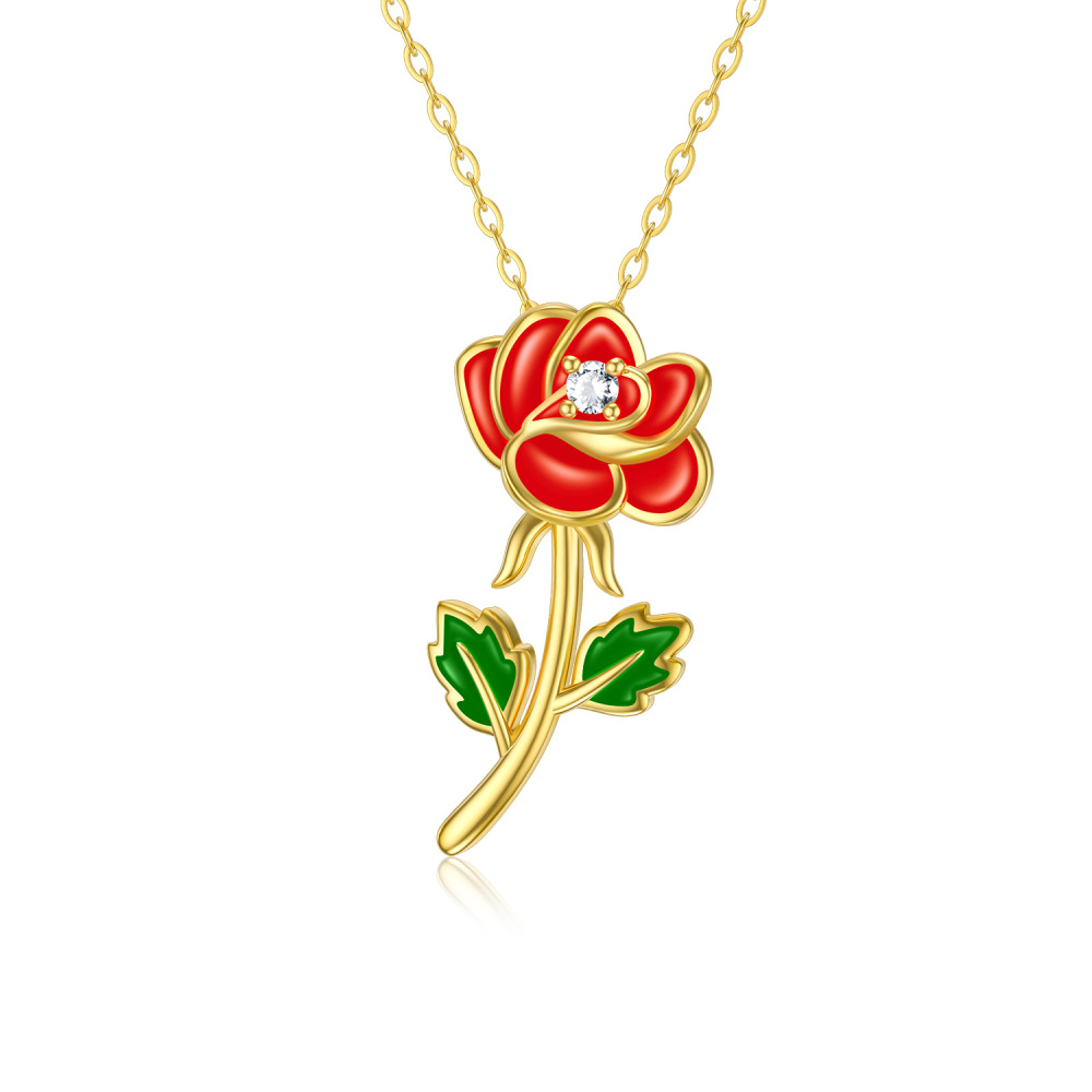 10K Gold Moissanite Rose Pendant Necklace-1