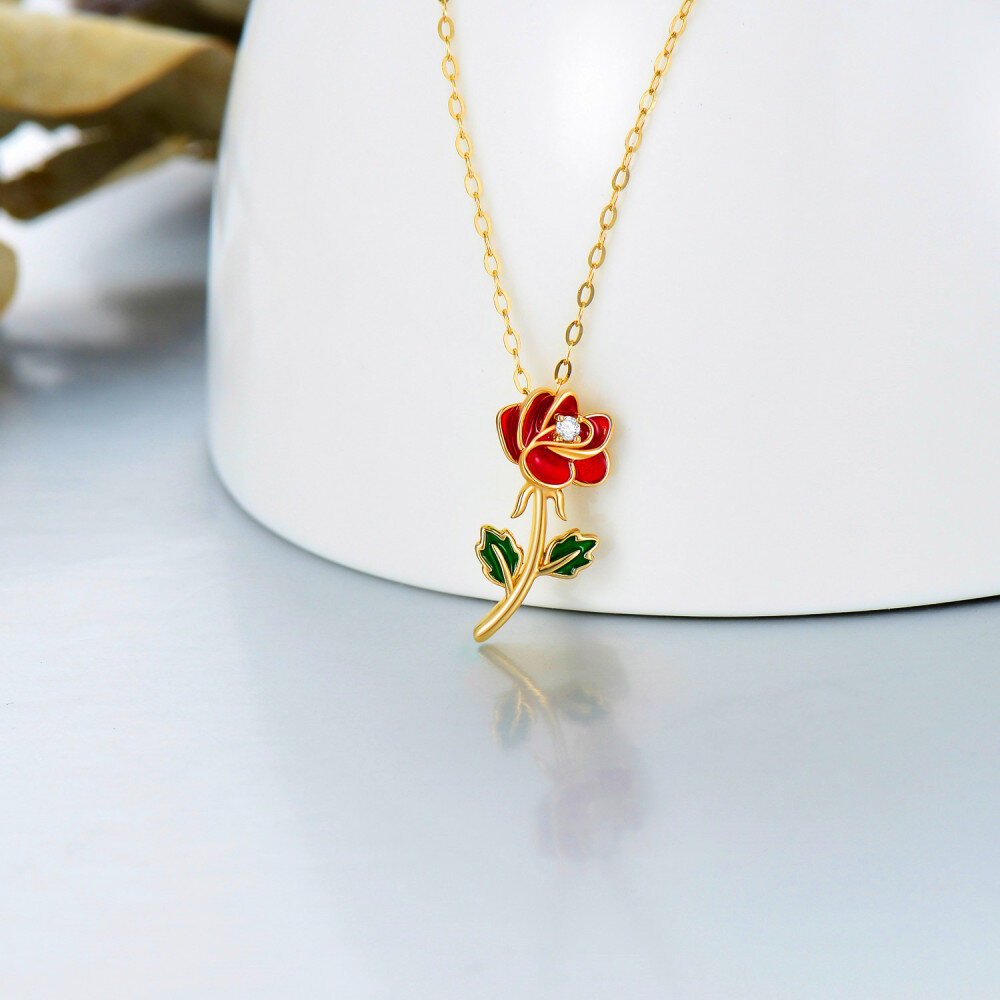 10K Gold Moissanite Rose Pendant Necklace-3