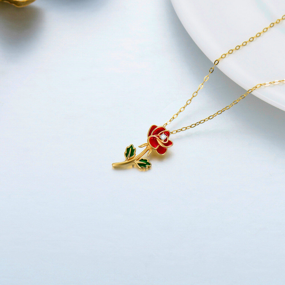 10K Gold Moissanite Rose Pendant Necklace-4