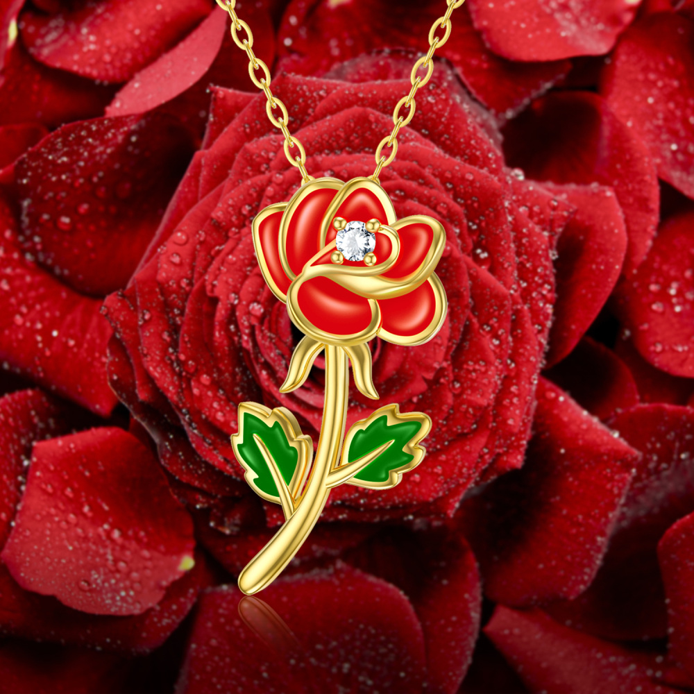 10K Gold Moissanite Rose Pendant Necklace-5
