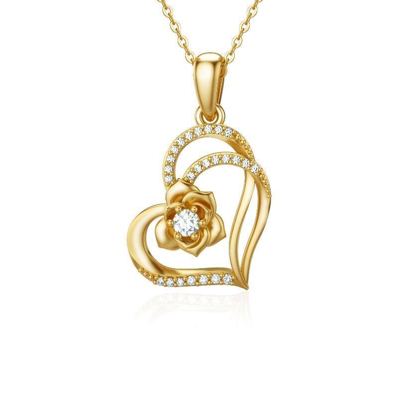 14K Gold Moissanite Rose Pendant Necklace-1