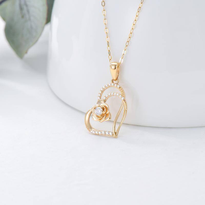 14K Gold Moissanite Rose Pendant Necklace-3