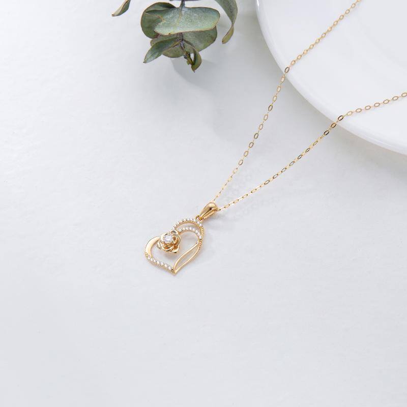 10K Gold Moissanite Rose Pendant Necklace-4