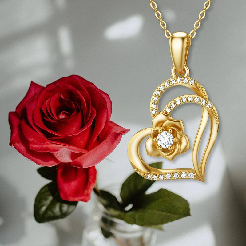 10K Gold Moissanite Rose Pendant Necklace-6