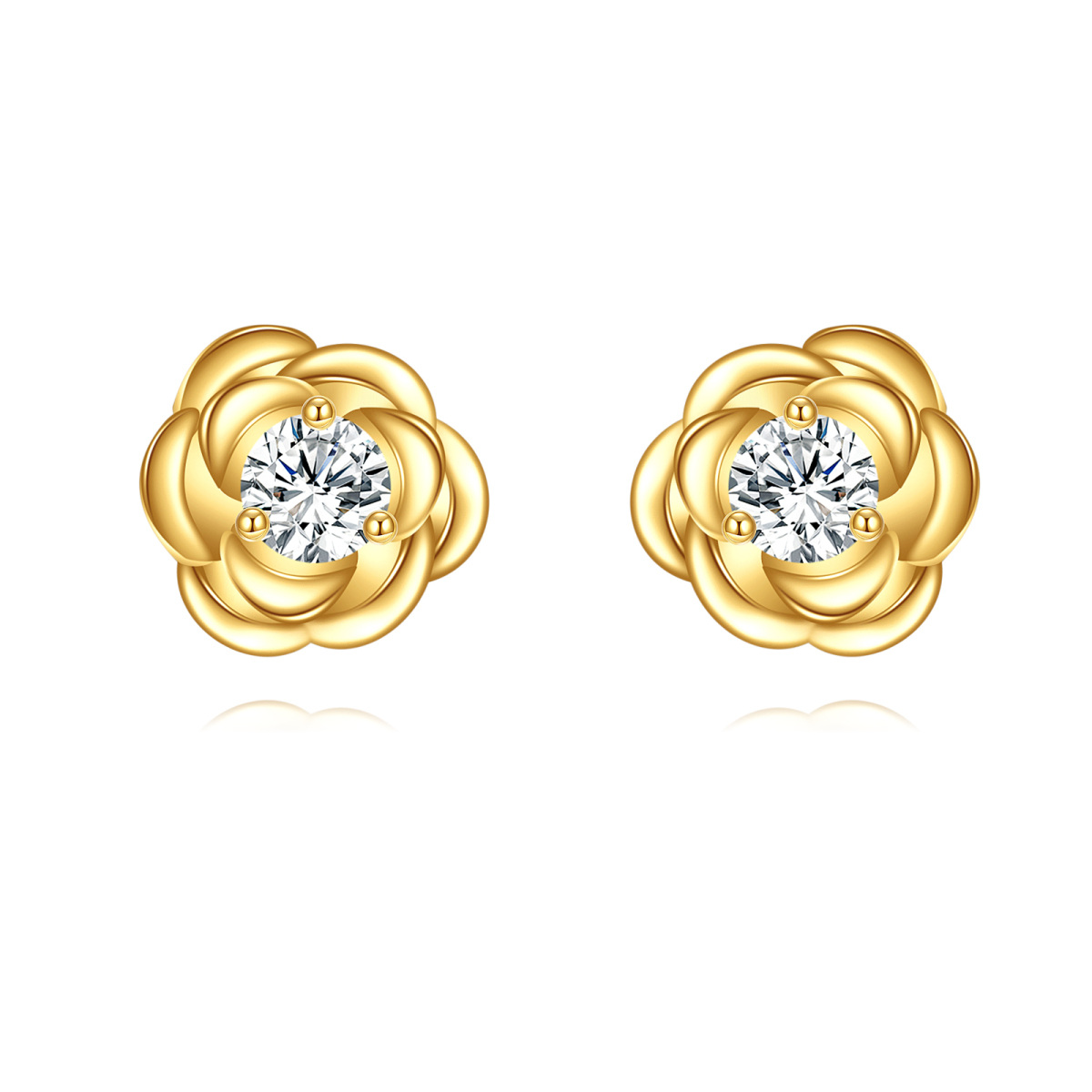 14K Gold Moissanite Rose Stud Earrings-1