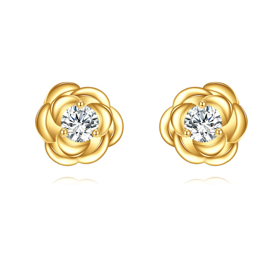 14K Gold Moissanite Rose Stud Earrings