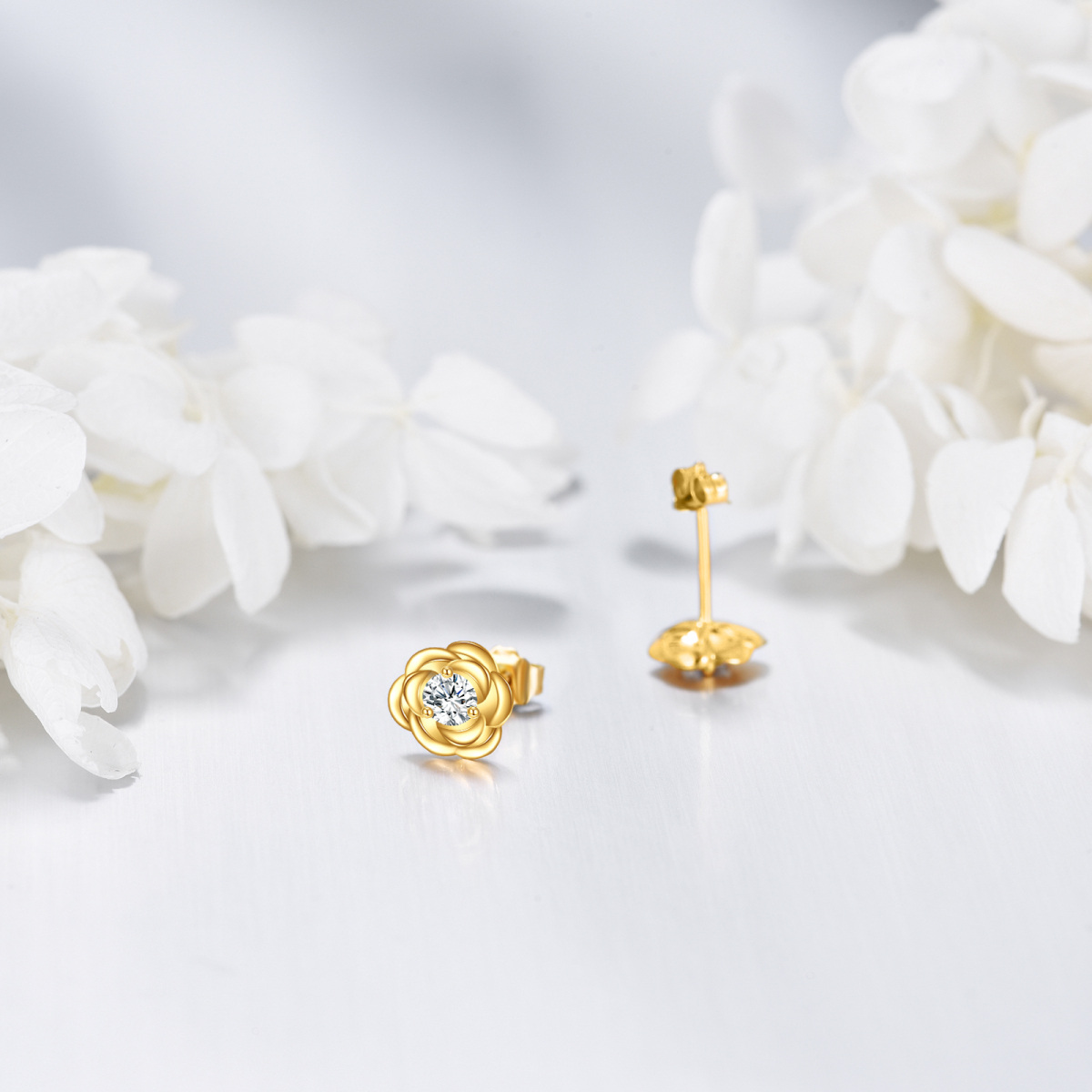 14K Gold Moissanite Rose Stud Earrings-3