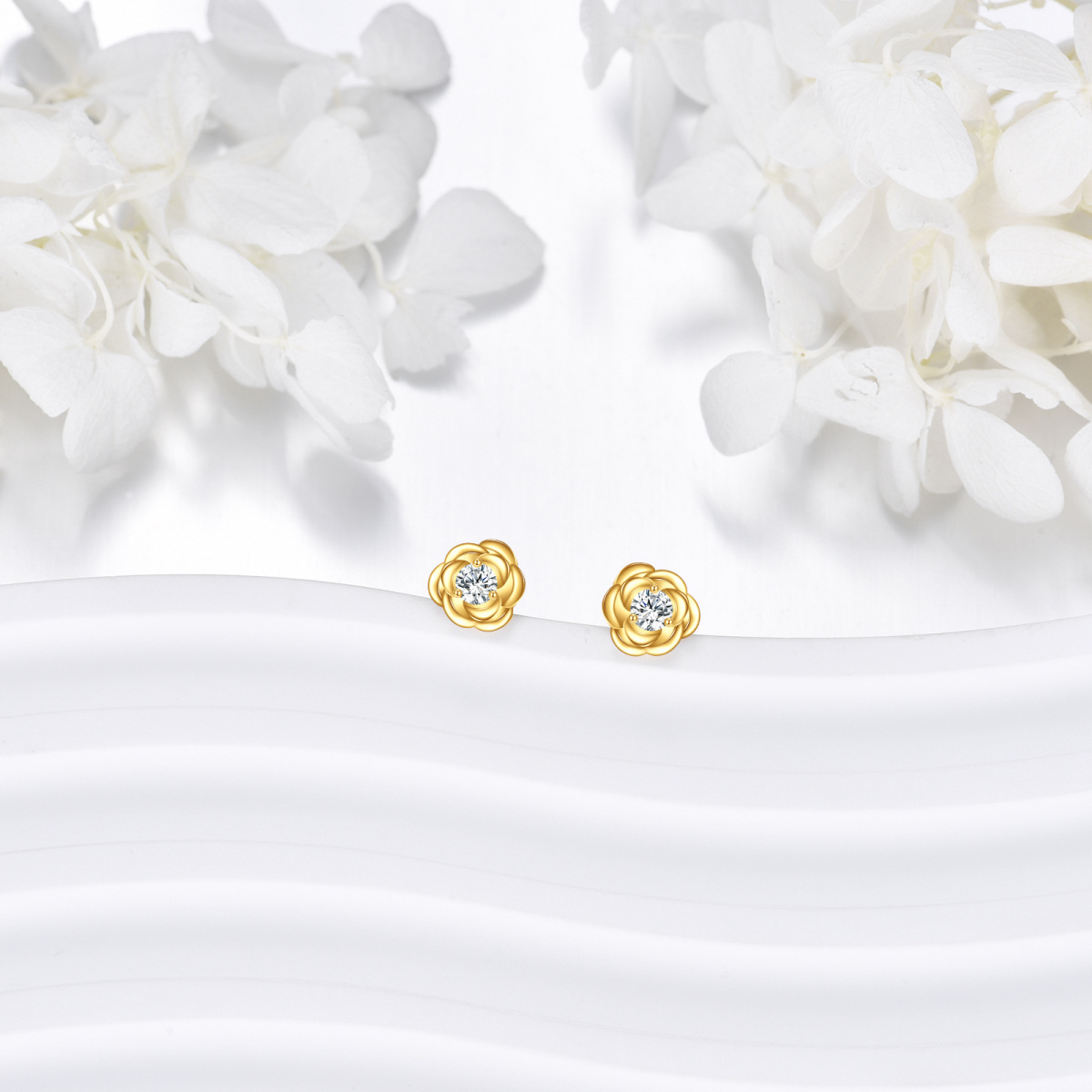 14K Gold Moissanite Rose Stud Earrings-4