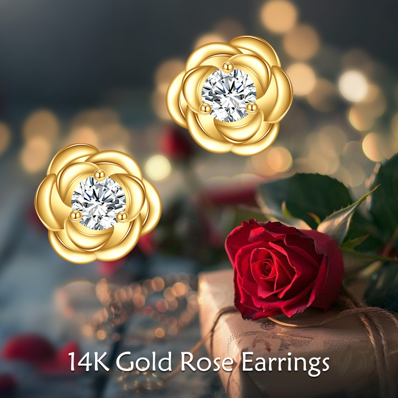 14K Gold Moissanite Rose Stud Earrings-6