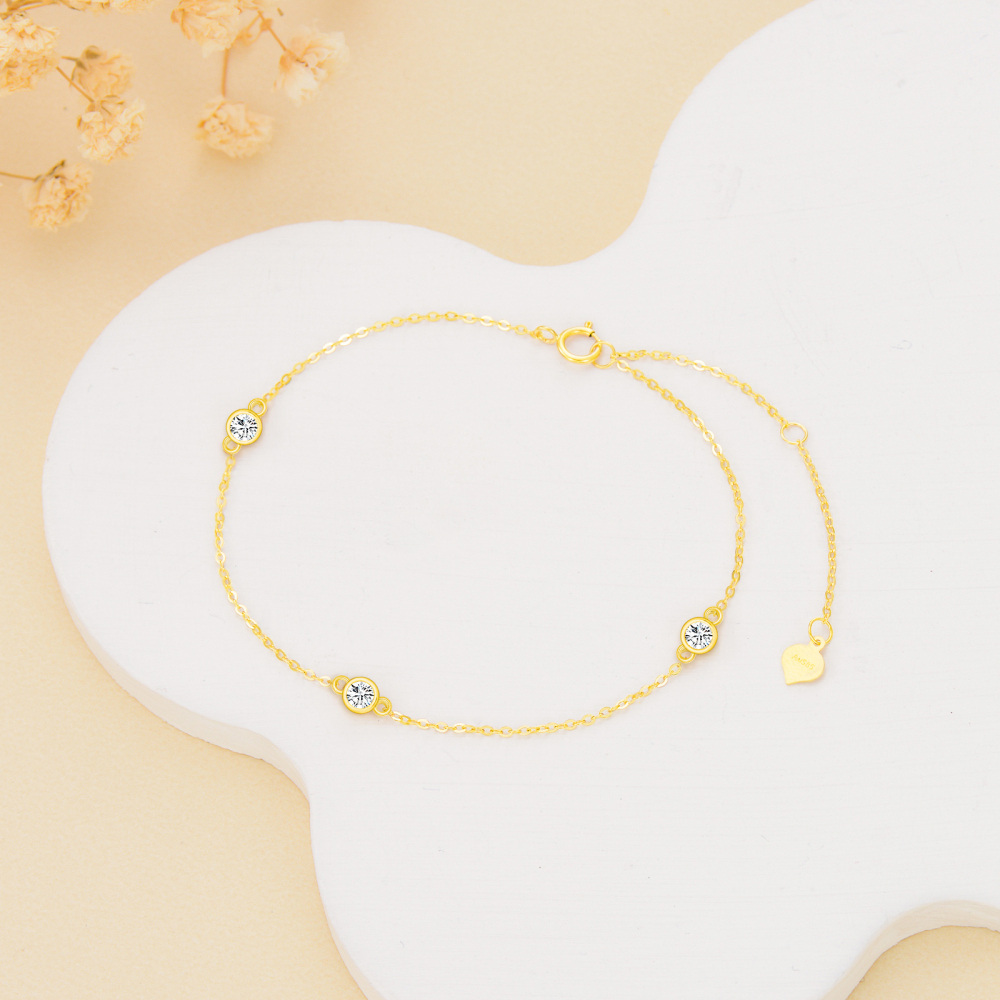Pulseira redonda de moissanita de ouro 10K com pingente-2