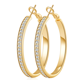 Sterling Silver with Yellow Gold Plated Moissanite Round Hoop Earrings-1