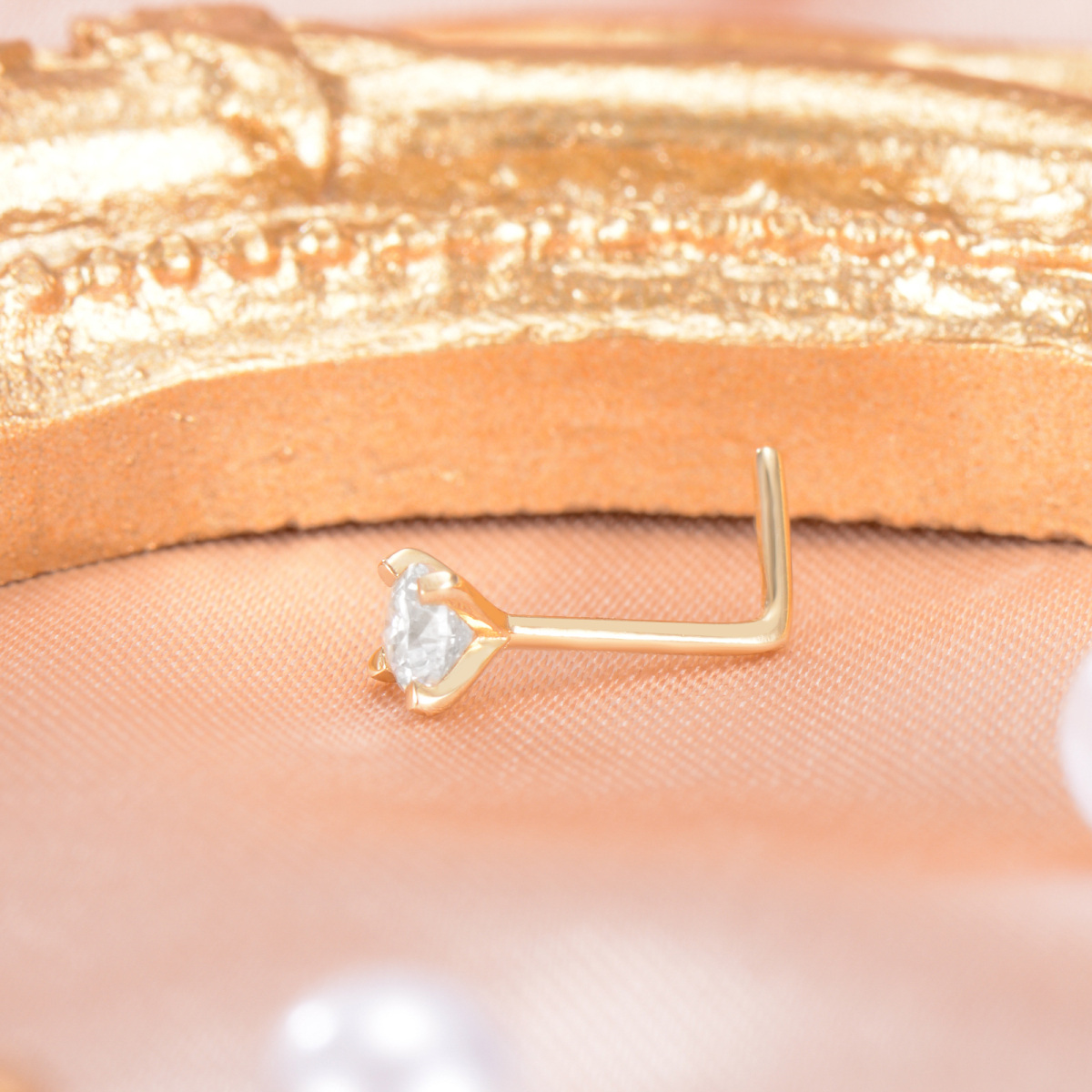 Anello al naso rotondo in moissanite in oro 14K-3