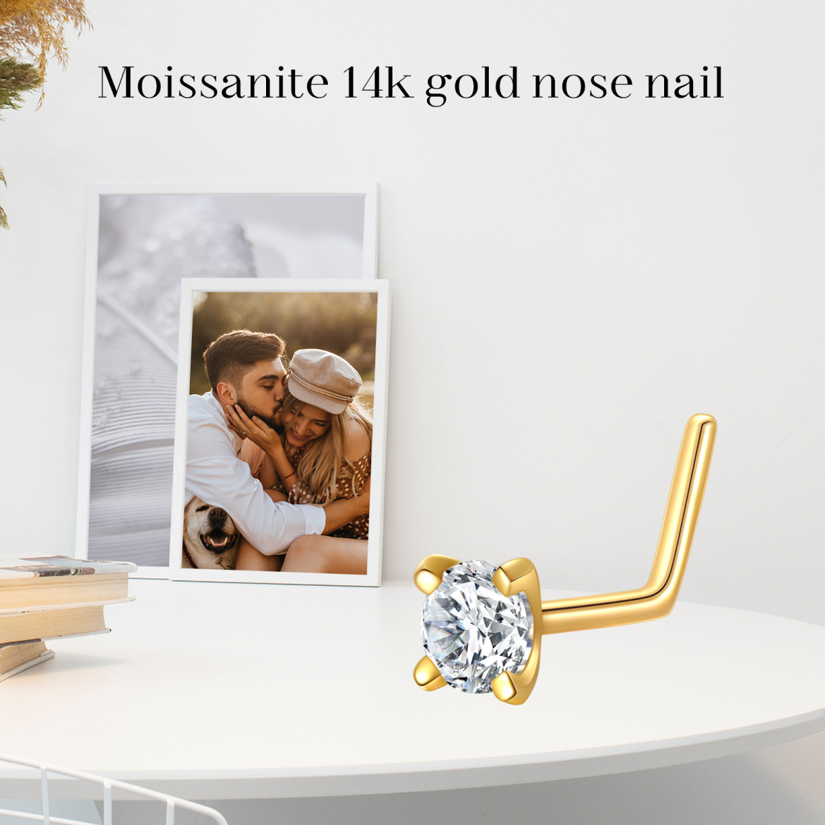 10K Gold Moissanite Round Nose Ring-6