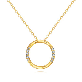 14K Gold Moissanite Round Pendant Necklace-1