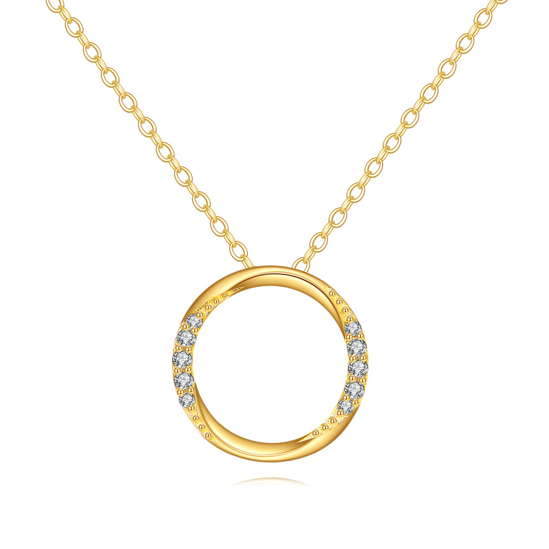 10K Gold Moissanite Round Pendant Necklace-1