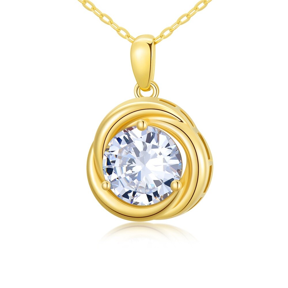 10K Gold Moissanite Round Pendant Necklace-1