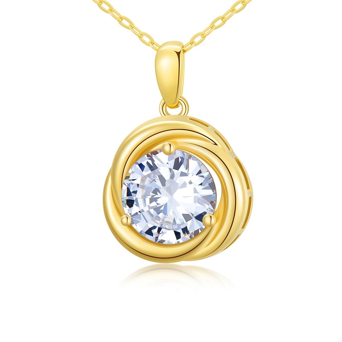 Collar Colgante Moissanite Redondo Oro 14K-1