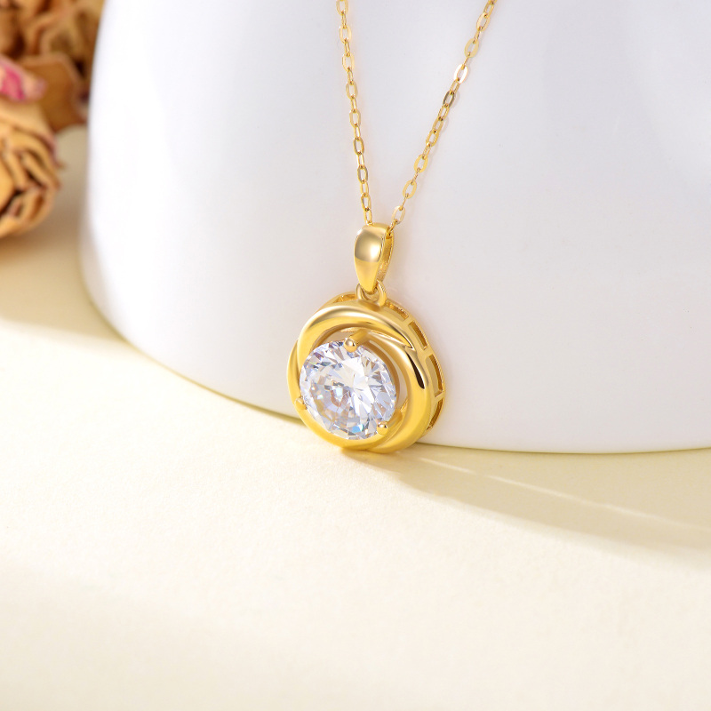 10K Gold Moissanite Round Pendant Necklace-3