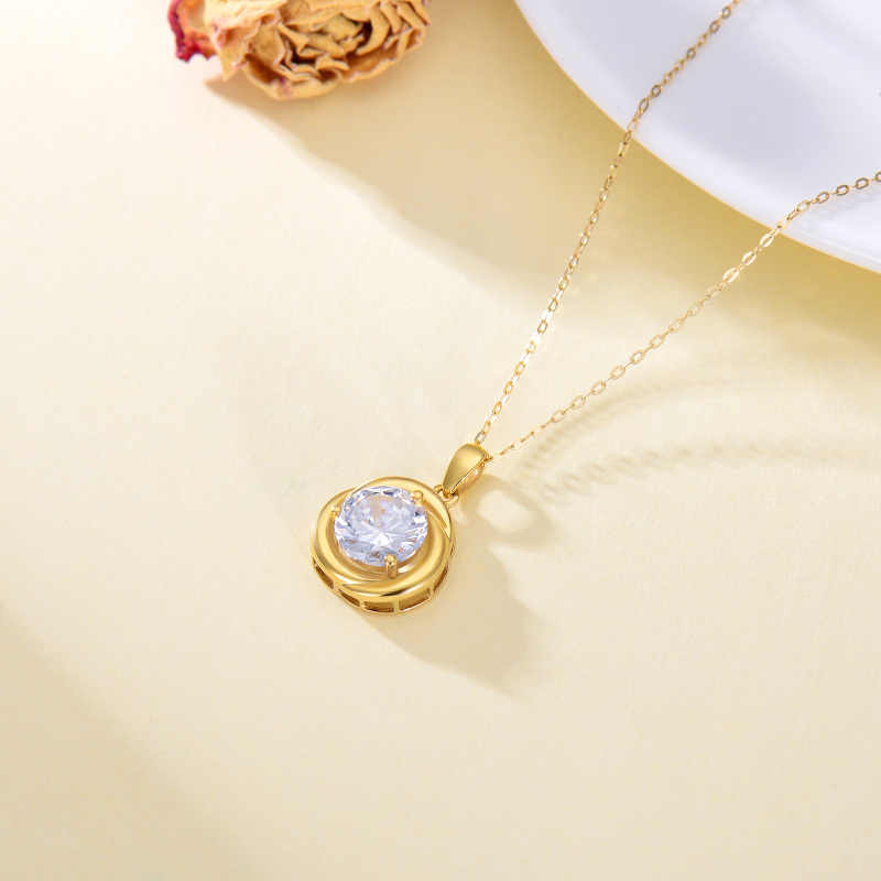 10K Gold Moissanite Round Pendant Necklace-4