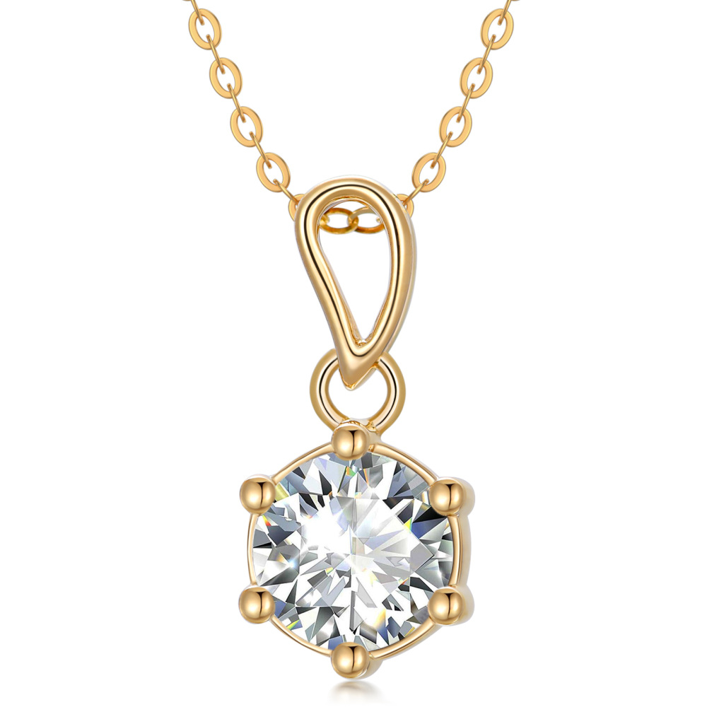 10K Gold Moissanite Round Pendant Necklace-1
