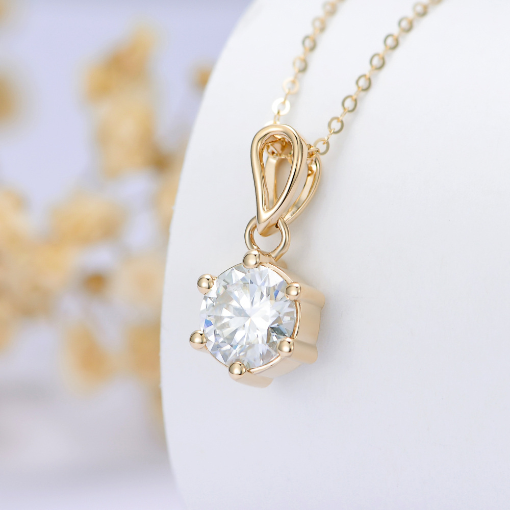 10K Gold Moissanite Round Pendant Necklace-3