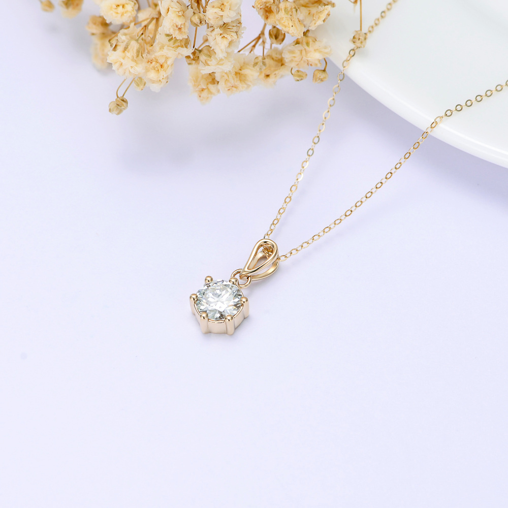 10K Gold Moissanite Round Pendant Necklace-4