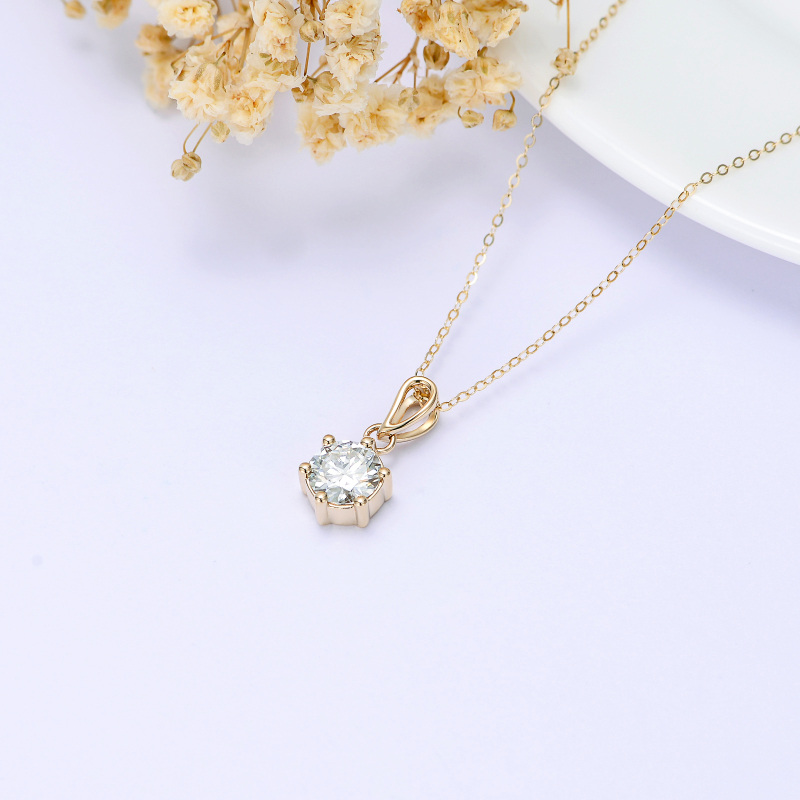 10K Gold Moissanite Round Pendant Necklace-4
