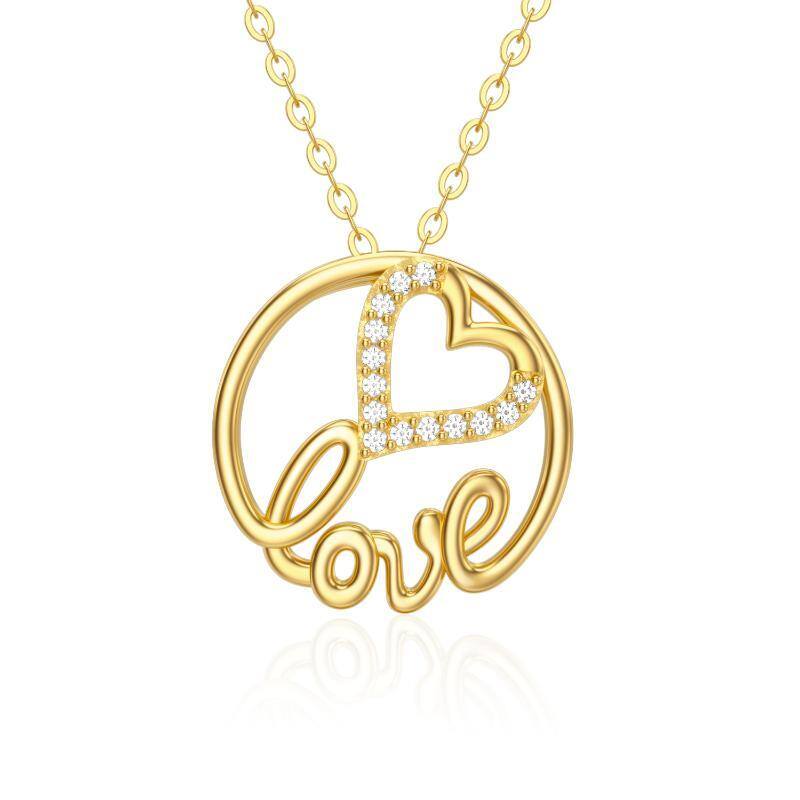 10K Gold Moissanite Round Pendant Necklace-1