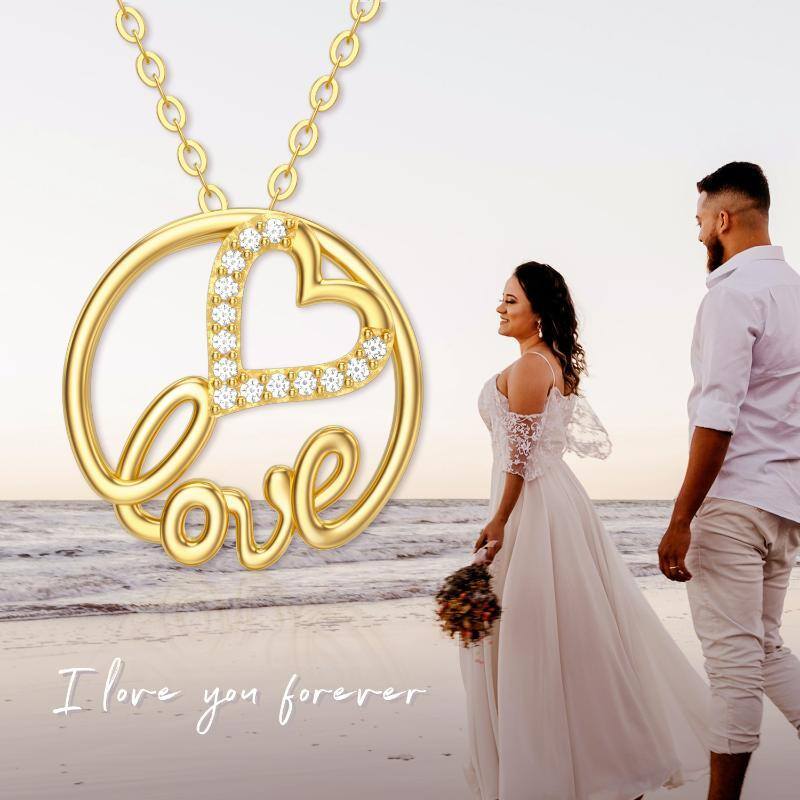10K Gold Moissanite Round Pendant Necklace-5