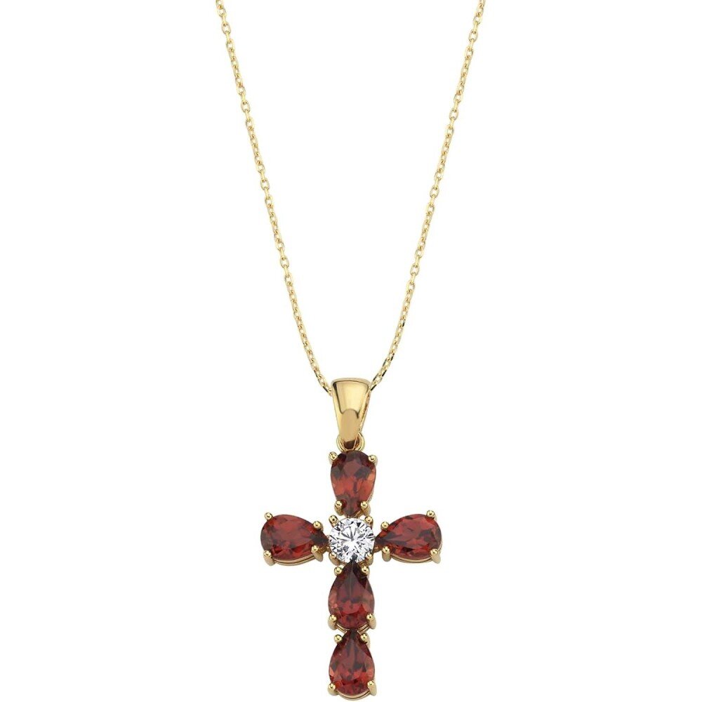 10K Gold Moissanite Ruby Cross Pendant Necklace-1