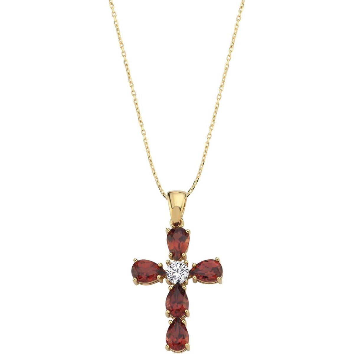 14K Gold Moissanite Ruby Cross Pendant Necklace-1