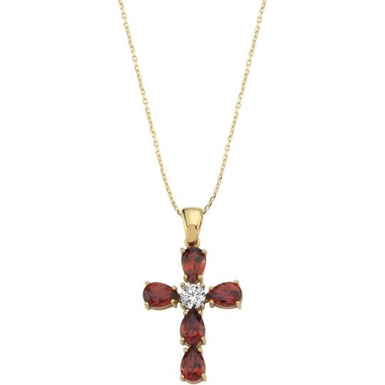 14K Gold Moissanite Ruby Cross Pendant Necklace