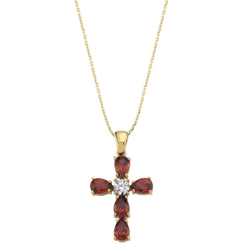 Colar com pingente de cruz de rubi e moissanita em ouro 10K-9