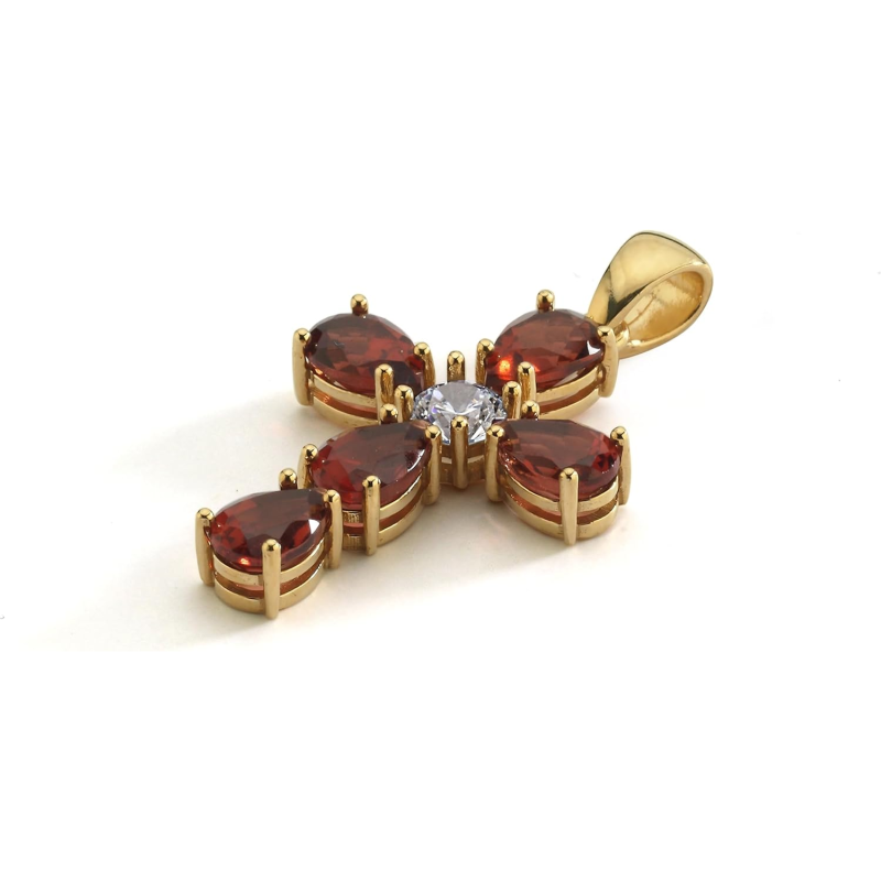 Colar com pendente de cruz em ouro branco 10K, moissanita e rubi-5