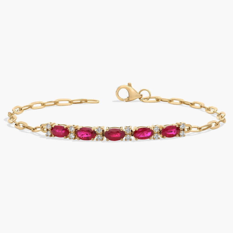 14K Gold Moissanite & Ruby Paperclip Bracelet-1