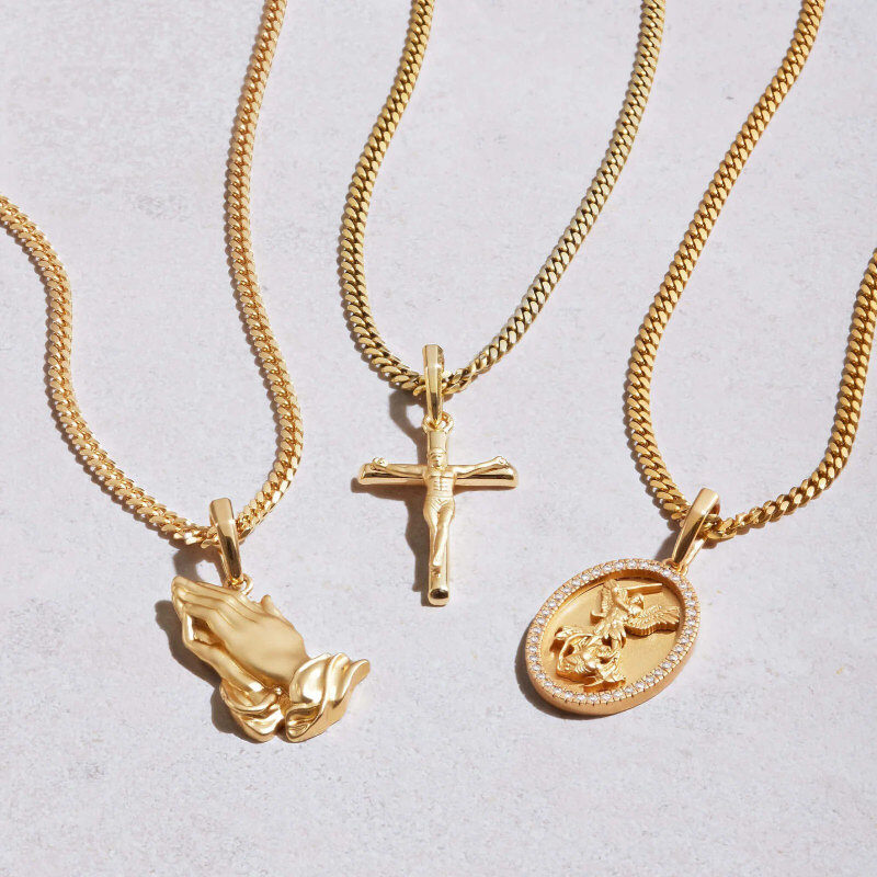 14K Gold Moissanite Saint Michael Pendant Necklace for Men-3