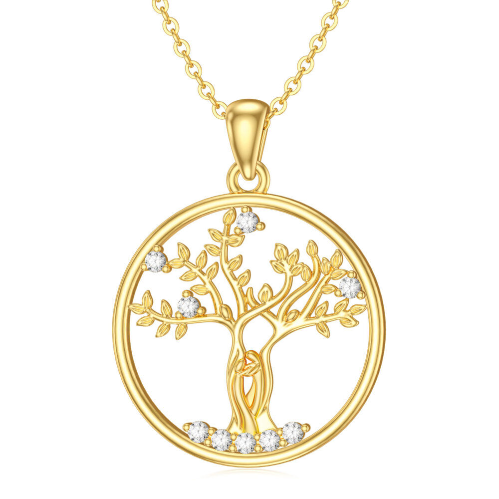 10K Gold Moissanite Sister Tree Of Life Pendant Necklace-1