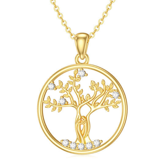 Colar com pingente da árvore da vida da irmã Moissanite em ouro 14K